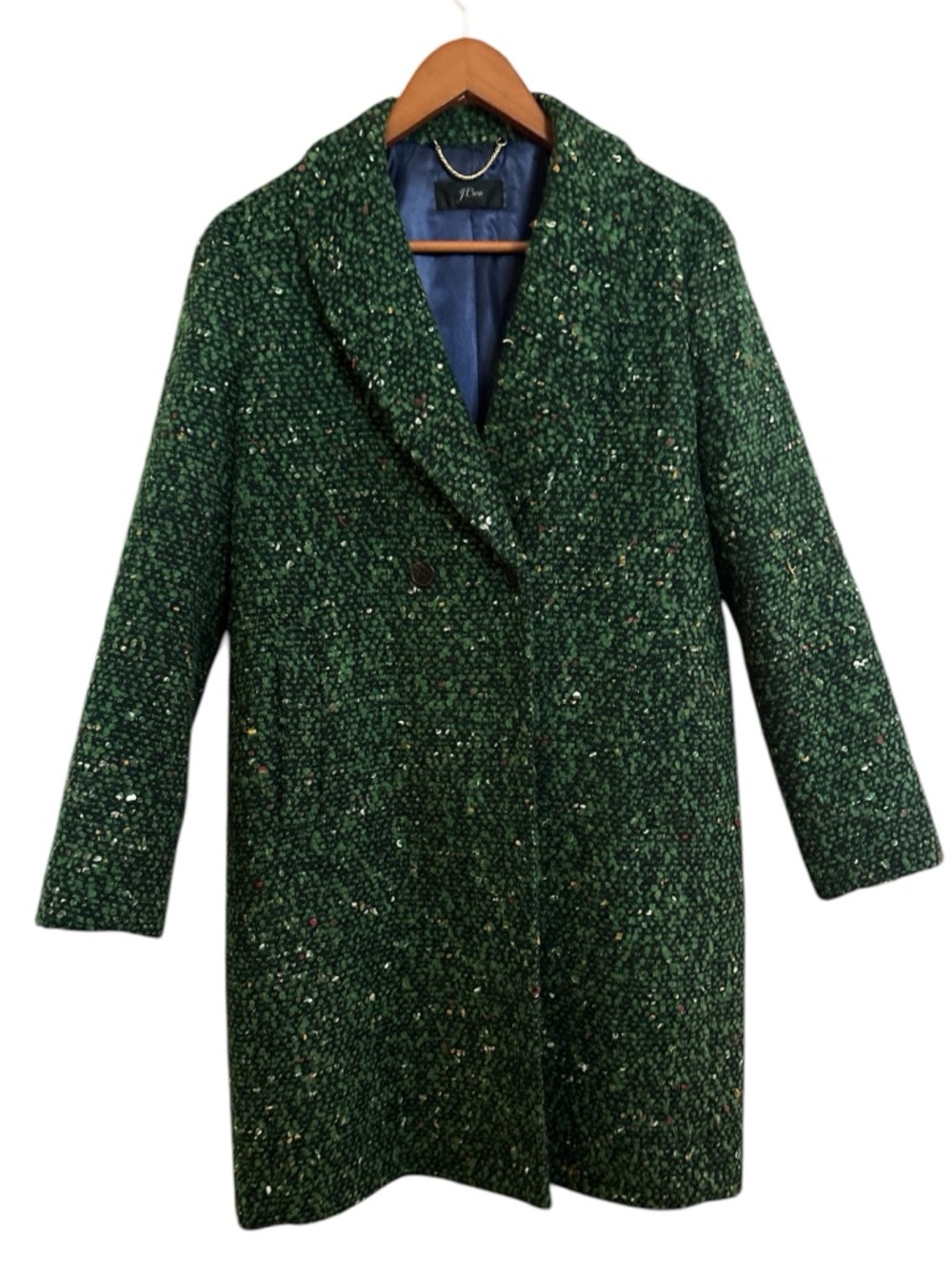 J. Crew Daphne Topcoat Peacock Green Italian Tweed Wool Oversized Iconic READ
